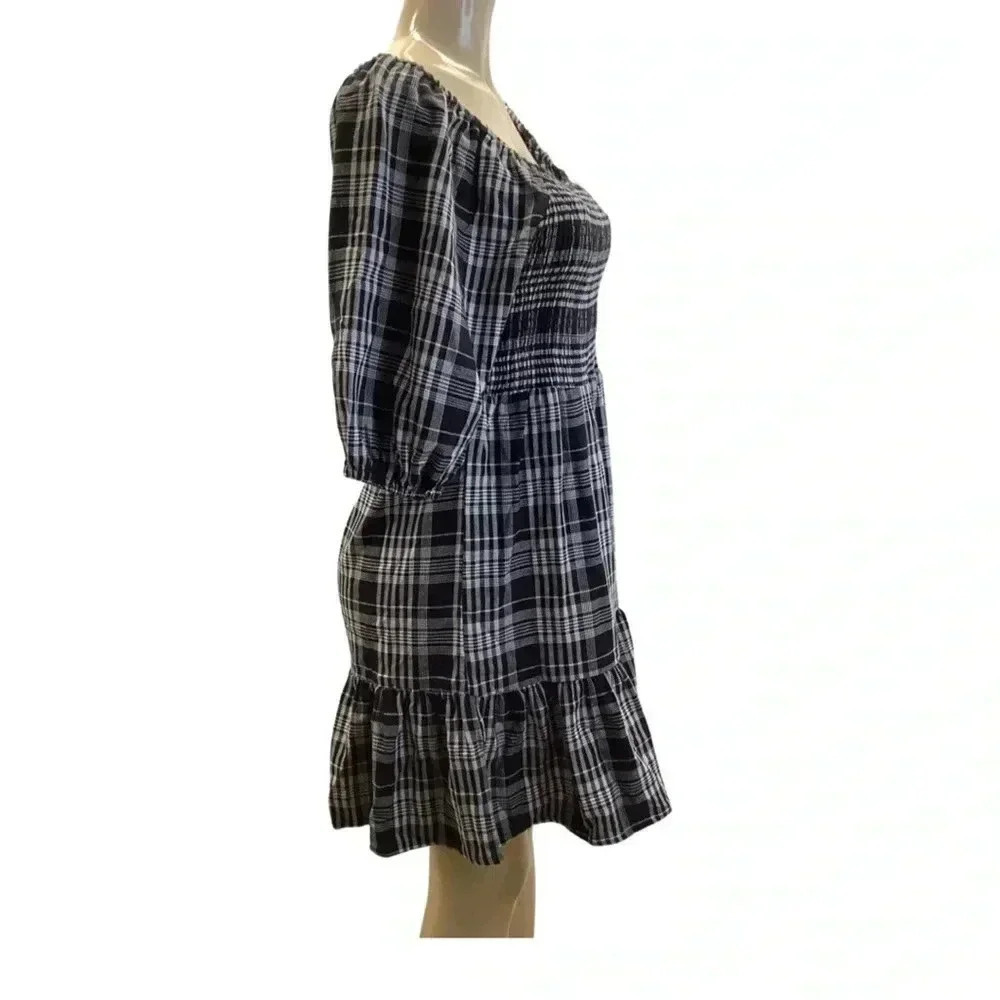 J Gee Size Large Petite Smocked Checkered Dress 3/4 Sleeve. New With Tags - Picture 2 of 8
